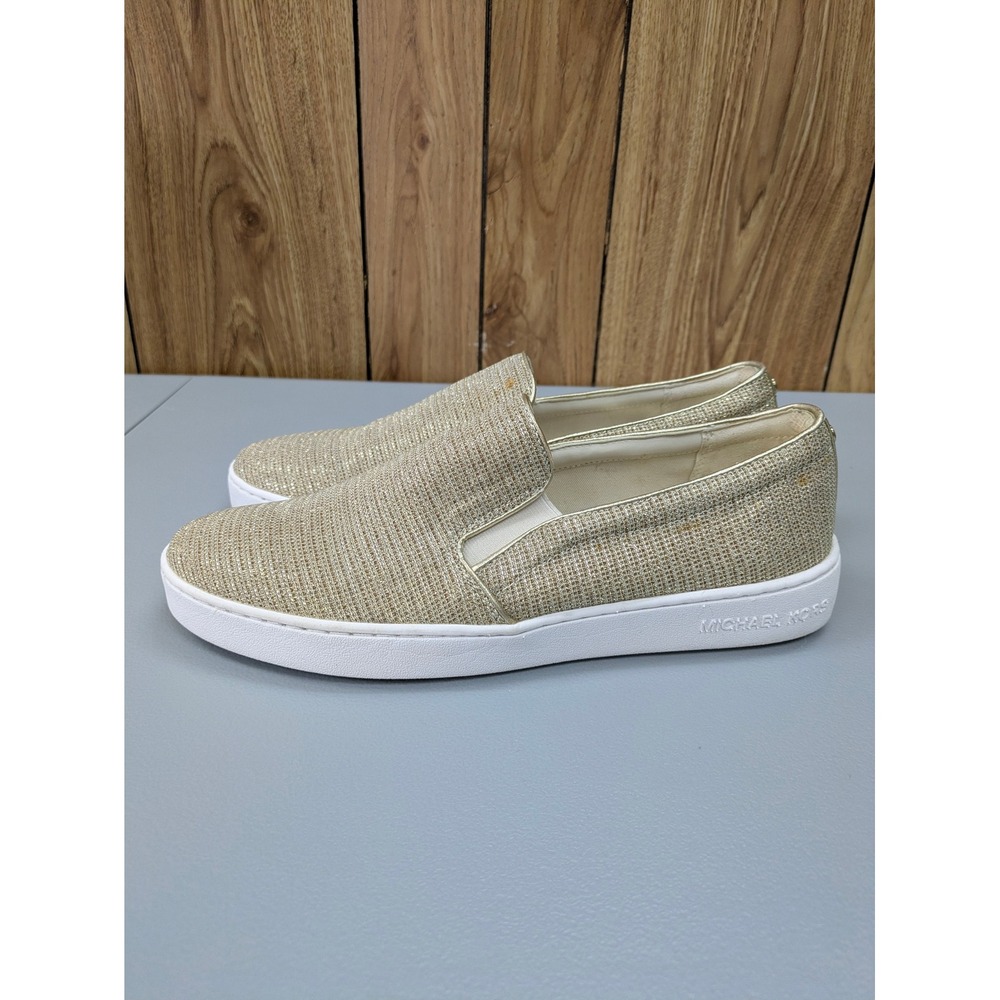 Michael Kors Keaton Gold Glitter Metallic Shoes Womens 10 Slip On Sneakers - Picture 6 of 10